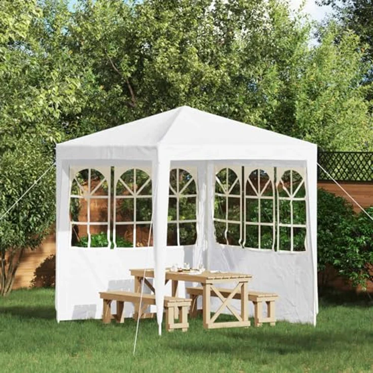vidaXL Pavillon 200 x 195 cm, 2er Set Seitenteile aus PE und Stahl, weiß – Bild 2
