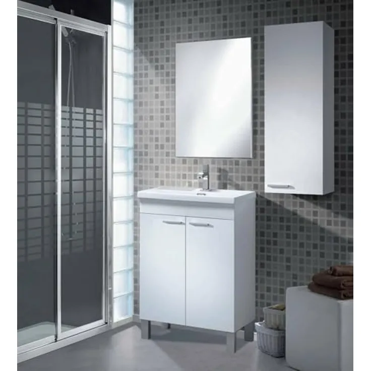 Dmora - Torrance Wandschrank, Badezimmersäulenschrank mit 1 Tür, Hängewandschrank mit 1 Regal, 30x25h85 cm, Glanzweiß