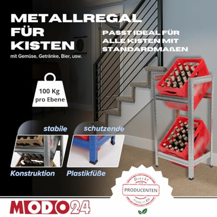Modo24 Kastenständer HELIOS Metall Getränkekistenregal, Kistenregal, für 2 oder 3 Kisten, Getränkeregal Stabil Kistenständer Freistehend, Kistenhalter, 5 Farben – Bild 4