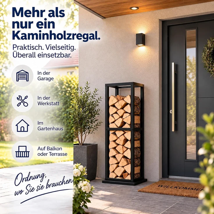 relaxdays Kaminholzregal Hohes Kaminholzregal aus Metall, BxTxH:35 x 35 x 120 cm, (1-St) – Bild 10