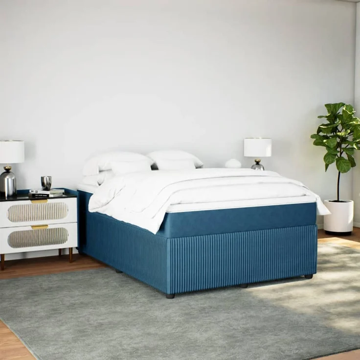 vidaXL Boxspringbett mit Matratze Dunkelblau 140x200 cm Samt 3285648 – Bild 3