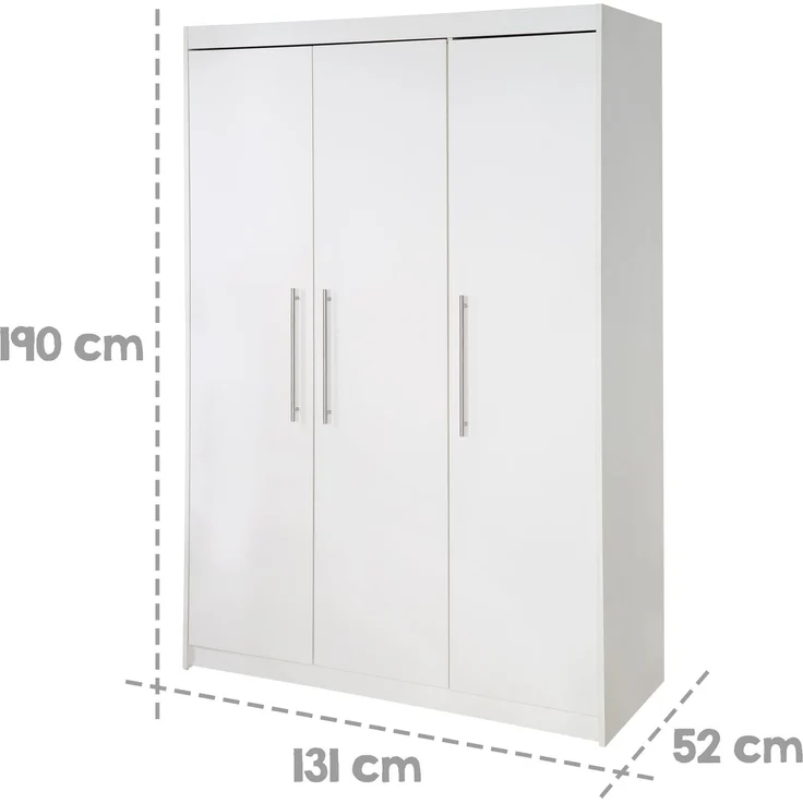 roba Kleiderschrank 'Maren' - 3-türig - Drehtürschrank - 190 x 131 x 52 cm - Weiß – Bild 6