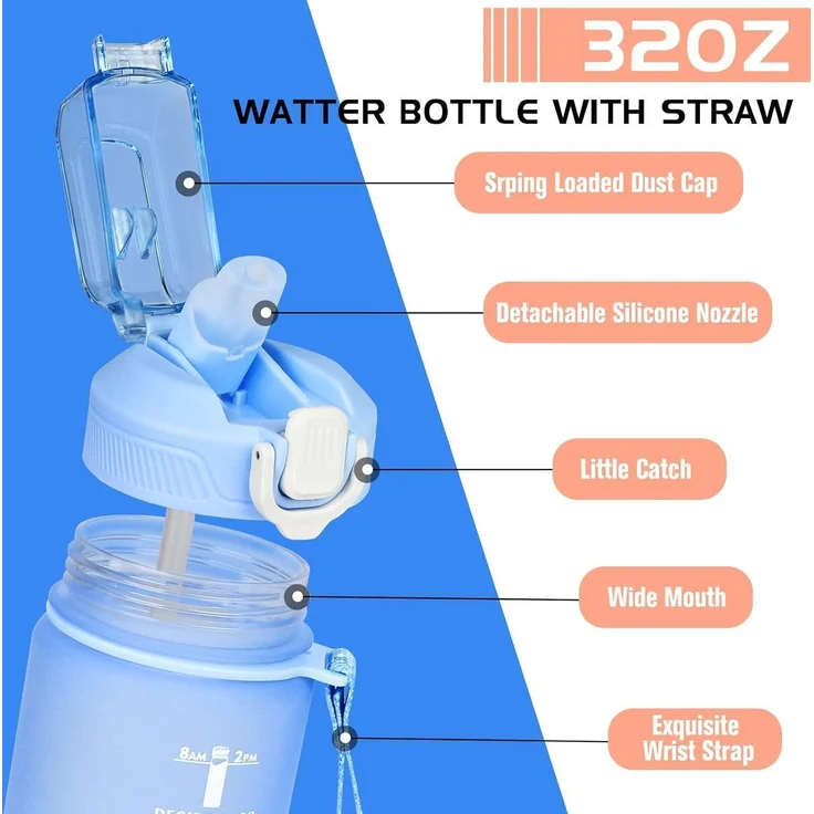 CodiCile Trinkflasche 1L mit Strohhalm und Zeitmarkierung_BPA-frei – Bild 5