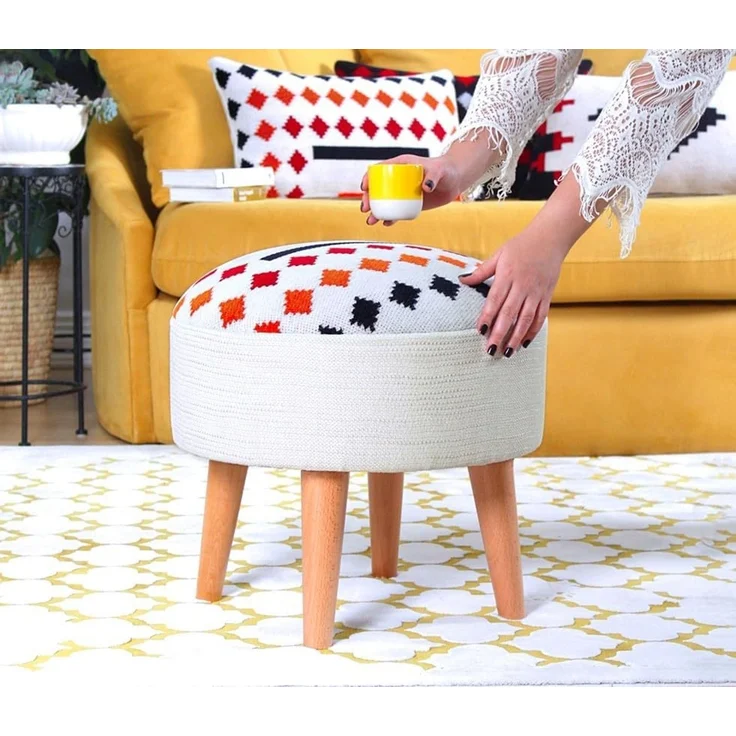 Hanah Home 'Farm - White' Pouffe, Weiß, 46 x 42 x 46 cm – Bild 3