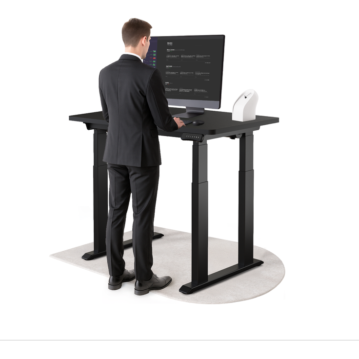 DESKSPACE Höhenverstellbarer Schreibtisch elektrisch mit leisem Dual-Motor – stabiles 4-Bein-Gestell (Schwarzes Gestell, Schwarz Tischplatte, 120×60 cm)