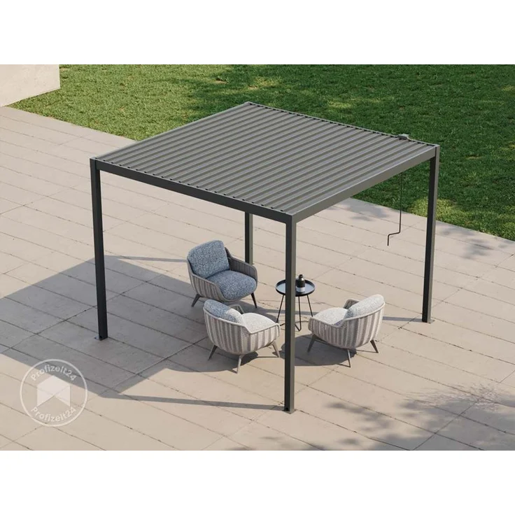 PRIMEYARD Pergola 3x3,5 m Pfosten und Lamellendach aus Stahl - anthrazitfarbene Terrassenüberdachung – Bild 4