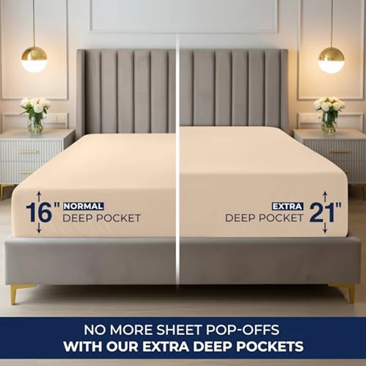Utopia Bedding Spannbettlaken Queen – Extra tiefe Tasche – 53 cm Tiefe – Weiche Mikrofaser – Schrumpf- und farbbeständig – Pflegeleicht – Nur 1 Spannbettlaken (Beige) – Bild 4