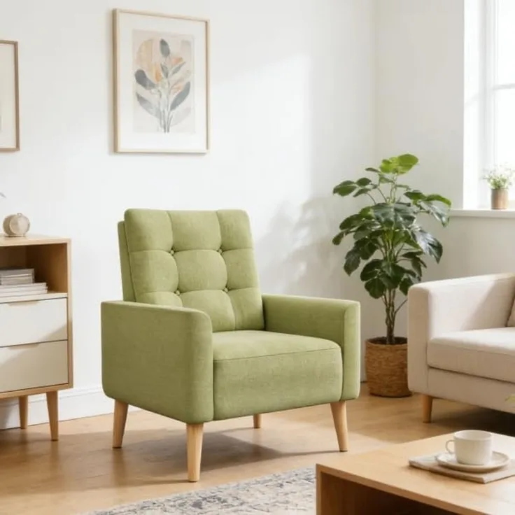 Mondeer Sessel, Sessel ​mit Armlehnen Massivholzbeine Modern Einfach für Schlafzimmer Wohnzimmer Balkon Büro, D72 x W72 x H81 cm, Grün