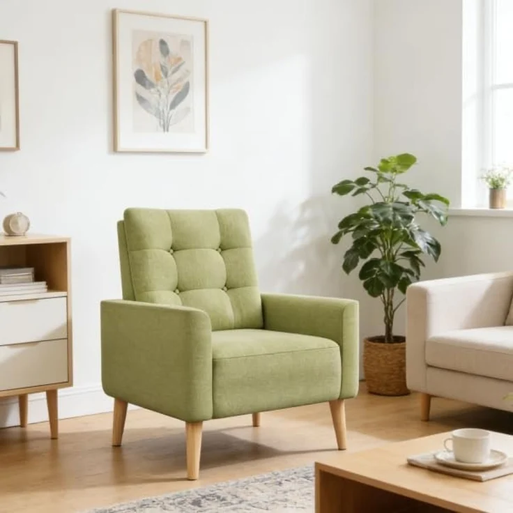 Mondeer Sessel, Sessel ​mit Armlehnen Massivholzbeine Modern Einfach für Schlafzimmer Wohnzimmer Balkon Büro, D72 x W72 x H81 cm, Grün