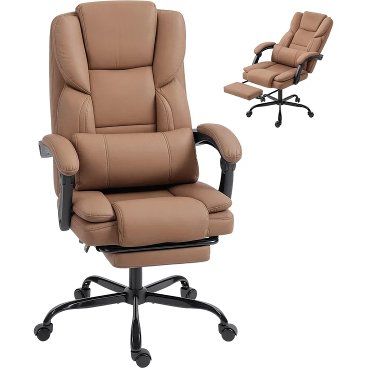 HOMCOM Bürostuhl, Kunstleder, Mehrschichtenplatte, Braun, 67 x 65 x 119 cm – Bild 1