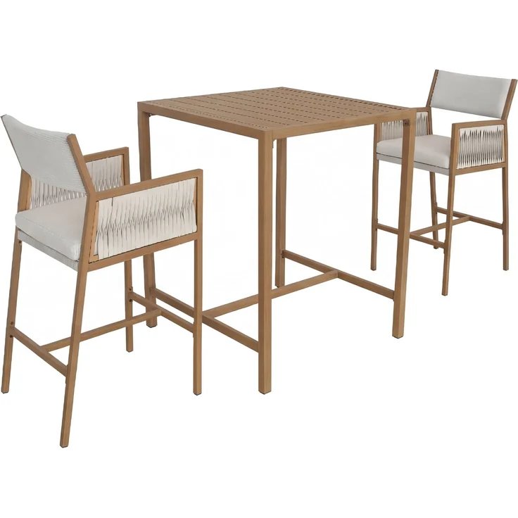 Set Bartisch + 2x Barhocker HWC-Q12, Barstuhl Stehtisch, Polyrattan Olefin (210 g/m²) ~ weiß – Bild 9