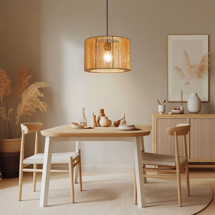 Zedelmaier Pendelleuchte Hängelampe hängend Deckenlampe Deckenleuchte E27 x 1/max. 40 W, Lampenschirm aus dicker Papierschnur, Boho-Design – Bild 5