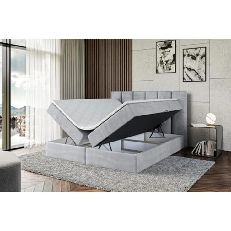 ALTDECOR Boxbett, Hellgrau, 180x200 cm, mit Bettkästen und Topper, mittlere Härte H3, 20 cm hoch, für Schlafzimmer – Bild 6