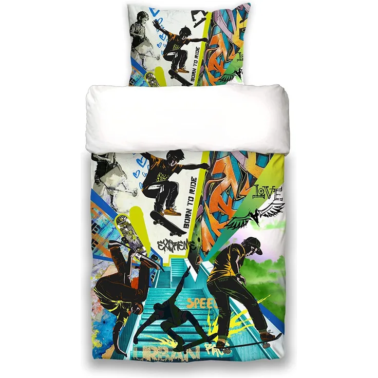 Jugend Bettwäsche-Set ca. 155x220 cm „Graffiti Skateboard“ coole beties Garnitur