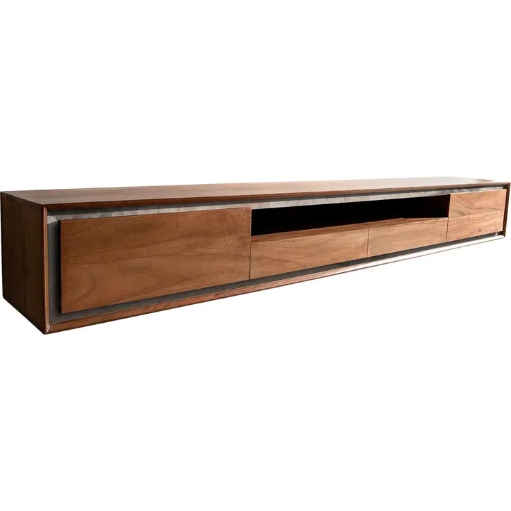 Lowboard Stonegrace 240 cm Akazie Braun 2 Türen 2 Schubladen 1 Fach Steinfurnier Schwebend