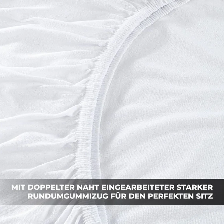 Malika Spannbettlaken aus 100% Baumwolle, 90-100x200, Weiss, Jersey Baumwolle, Gummizug: Ja, (1 Stück), Allergikergeeignet, Pflegeleicht und Atmungsaktiv – Bild 4