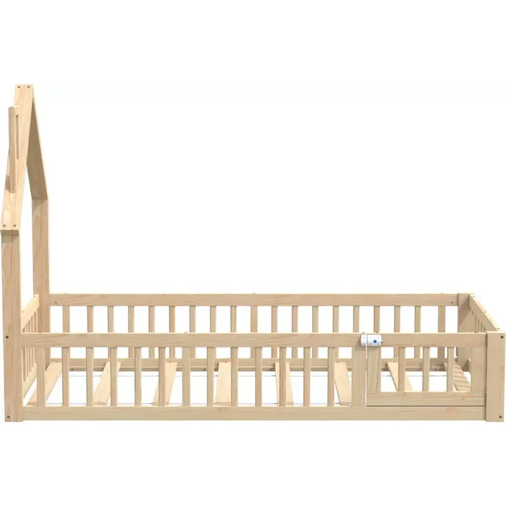 Hausbett mit Lattenrost und Rausfallschutz, 90x200 cm, Kinderbett, Jugendbett, Kiefer – Bild 9