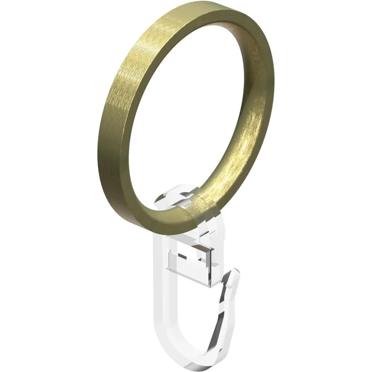 INTERDECO Gardinenring Flachringe mit Faltenhaken, für 20 mm Ø Gardinenstangen, (Packung, 12-St, Messing-Optik), Metall