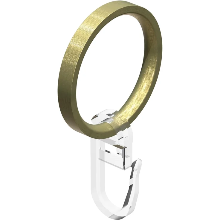 INTERDECO Gardinenring Flachringe mit Faltenhaken, für 20 mm Ø Gardinenstangen, (Packung, 12-St, Messing-Optik), Metall – Bild 1