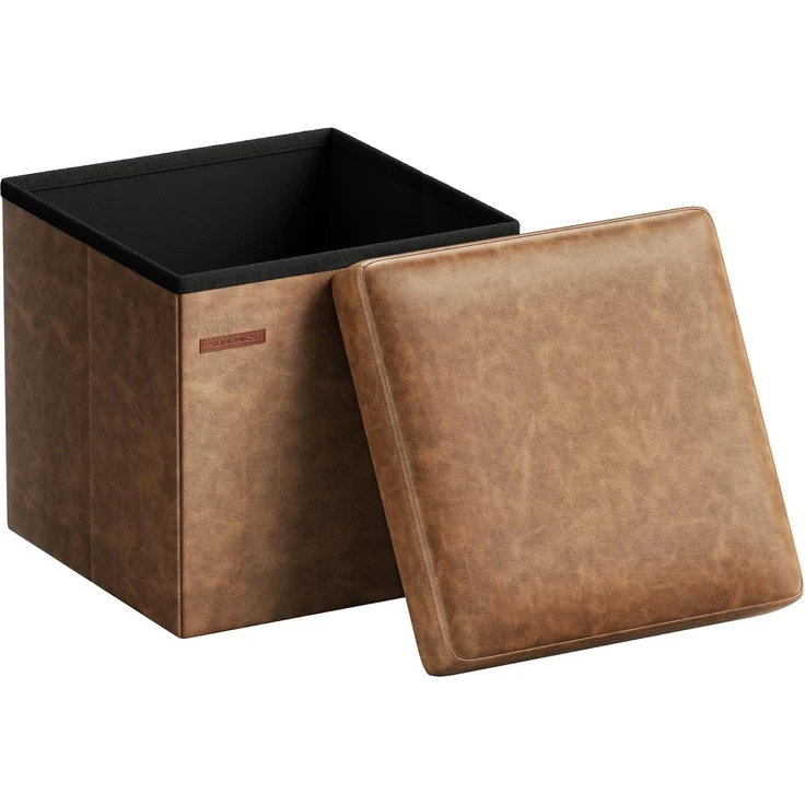 Songmics Sitzhocker 38 cm, Aufbewahrungsbox faltbar, Fußhocker mit Deckel, aus Kunstleder, bis 300 kg belastbar, für Eingang, Wohnzimmer, Schlafzimmer, kaffeebraun LSF010K01 – Bild 1