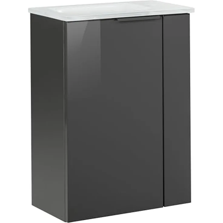 FACKELMANN SBC LUNA Gäste WC Waschtisch Set 45 cm breit, Anthrazit, Waschbecken Glas Weiß, Türanschlag links