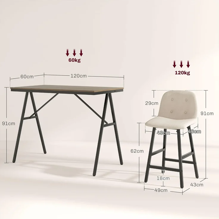 HOMCOM Bargruppe Küchentisch, Bistrotisch mit 4 Stühlen, Bartisch Set für Küche, (Bartisch-Set, 5-tlg, 5-teiliges Bartisch-Set), Beige – Bild 7
