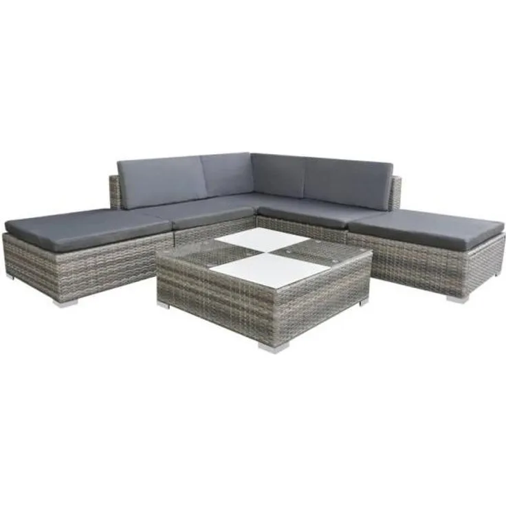 vidaXL 6-tlg. Garten-Lounge-Set mit Auflagen Poly Rattan Grau 42737