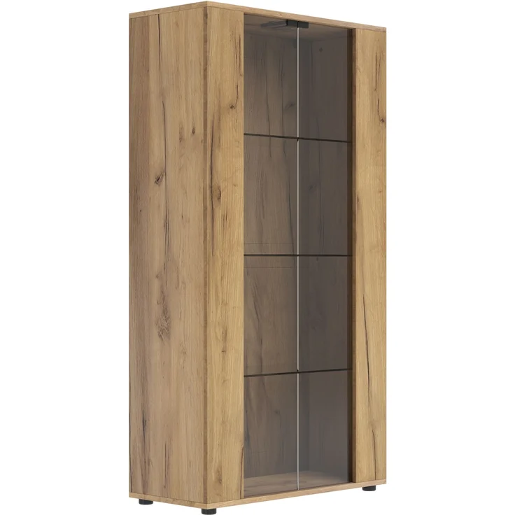 Merax Vitrinenschrank mit 2 Glastüren, 4 Ablageflächen und verstellbarer LED-Beleuchtung – modernes Design für Wohnzimmer, natur, 80×36×150.5cm – Bild 10