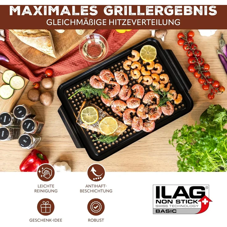 Bremermann 'MAXI' Grillplatte, antihaftbeschichtet, Stahl schwarz, 44,5 x 29,5 x 2,5 cm – Bild 2