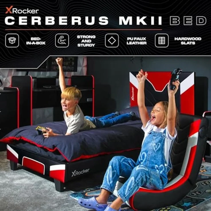 X Rocker Cerberus MKII Gaming-Bett für Kinder & Jugendliche - schwarz/rot/weiß, 90x190 cm – Bild 2