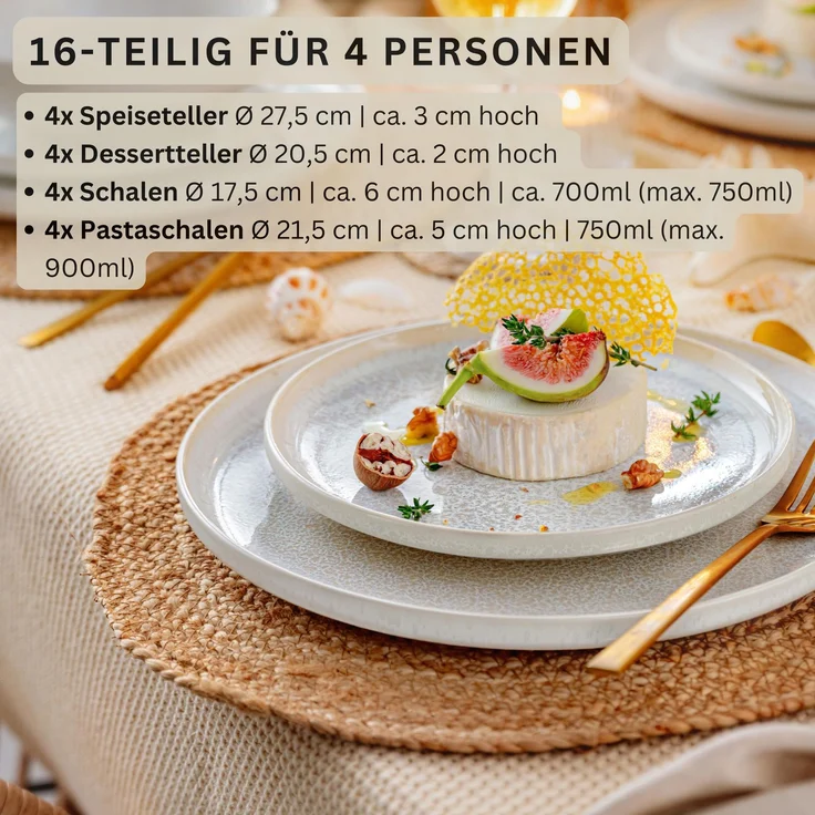 SÄNGER Steingut Geschirrset Korfu,Tafelservice 16 teilig für 4 Personen – Bild 2