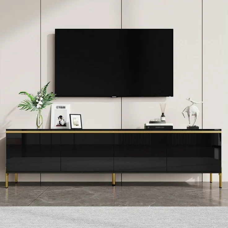 BlingBin TV-Schrank TV-Ständer Hochglanz-Lowboard 170CM (1-St, mit 4 Türen, Metallfüße mit goldfarbenen Akzenten) Kabeldurchführung, modernes TV-Lowboard für Wohnzimmer – Bild 5