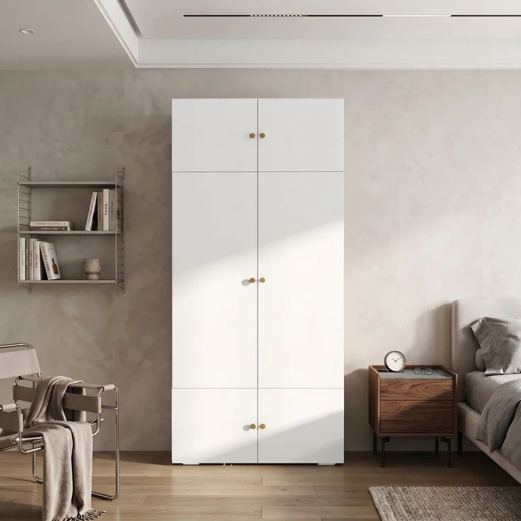 Abrihome Kleiderschrank Hochschrank, Weiß, 90x50x200 cm, 1 Kleiderstange, 5 Staufächer – Bild 7