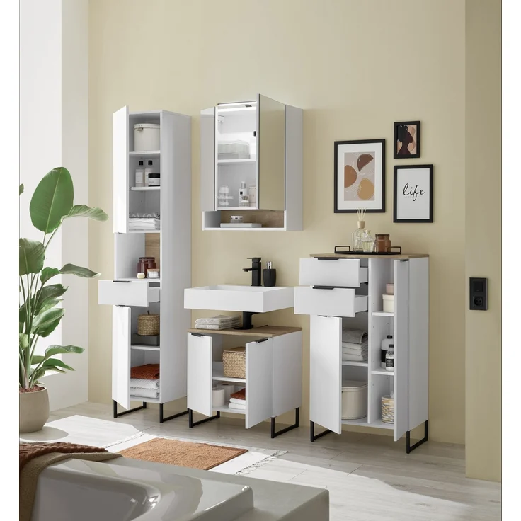 Badezimmer-Set >Denver< (4-tlg.) in weiß matt / Evoke Eiche Dekor - 200x195x35 (BxHxT) – Bild 2