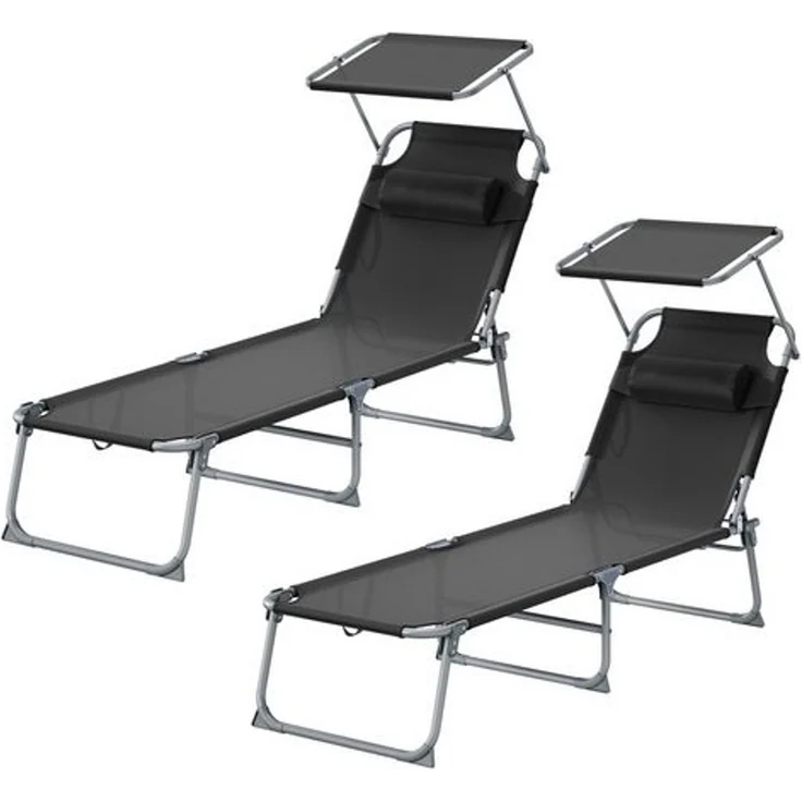SONGMICS Sonnenliege klappbar, 2er Set, mit Kopfstütze, belastbar bis 110 kg, verstellbare Sonnenblende, grau – Bild 2