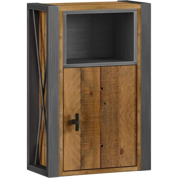 Hängeschrank Detroit aus recycelter Pinie mit Metall grau