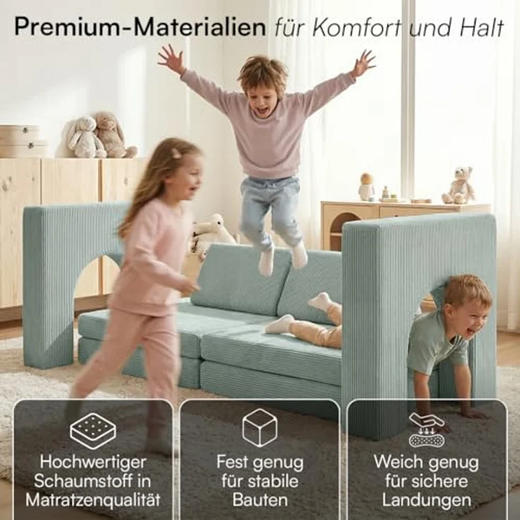 Bellabino 'Nile' Spielsofa mit Toren, 8-tlg, Cord, türkis, faltbare Kindercouch, abnehmbarer & waschbarer Bezug, Kindersofa aus Schaumstoff – Bild 6