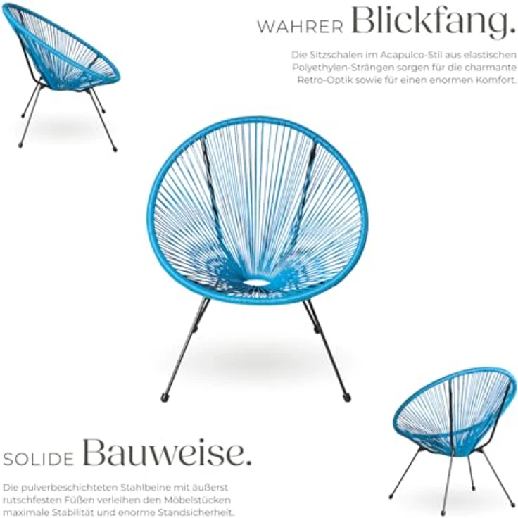 tectake 800988 2er Set Acapulco Garten Stuhl, Relaxsessel im Retro Design, Indoor und Outdoor, Lounge Sessel für Garten Balkon und Terrasse (Blau | Nr. 404409) – Bild 7