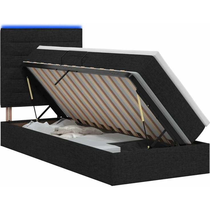 vidaXL LED-Speicherbett mit Matratze Schwarz 100 x 200 cm Stoff 3459863 – Bild 2