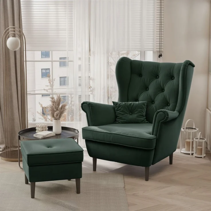 Sessel Ohrensessel NINON inkl. Hocker in Stoff Trinity Dunkelgrün – Bild 3