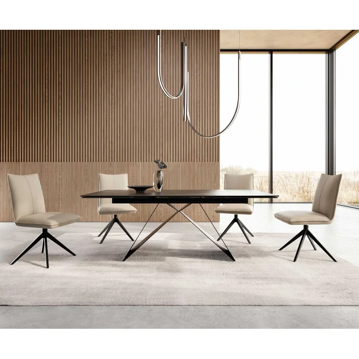 Esstisch Edge 200-300x100 Keramik Laminam®Noir Desir Braun V-Gestell Flachstahl Schwarz ausziehbar – Bild 5