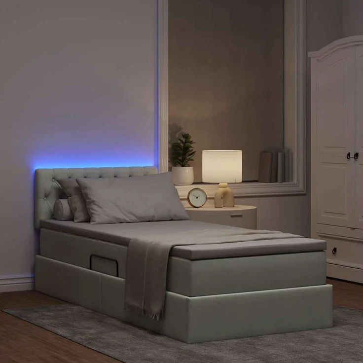 vidaXL LED-Speicherbett mit Matratze Hellgrau 90 x 200 cm Samt 3371427 – Bild 5