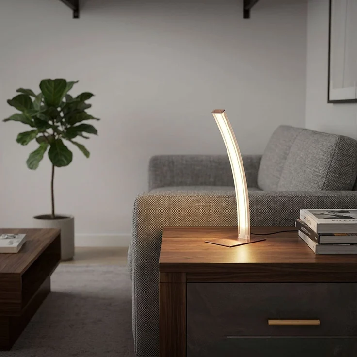 LED Tischleuchte, gebogen, kupferfarben, H 37 cm – Bild 4