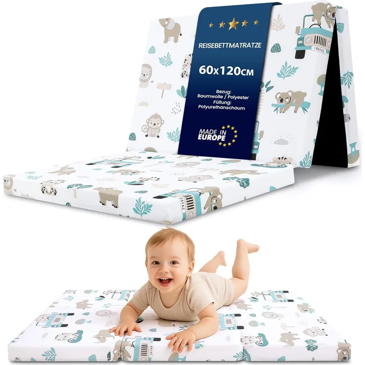 Reisebett Matratze 60x120 cm faltbar - Dicke Faltbare Matratze für Baby Klappmatratze Kinder Matratze Reisebett Afrika