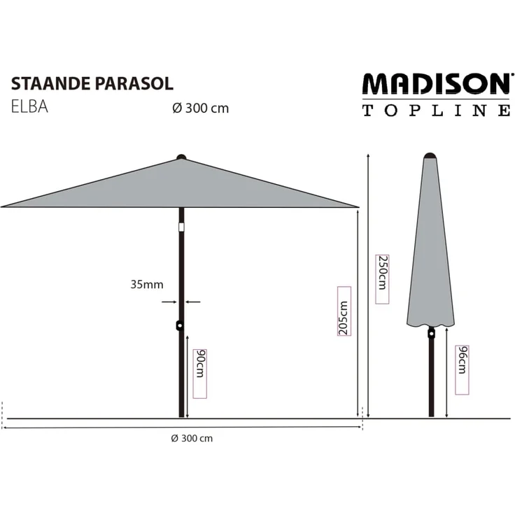 Madison Sonnenschirm Elba 300 cm Grau 447155 – Bild 6