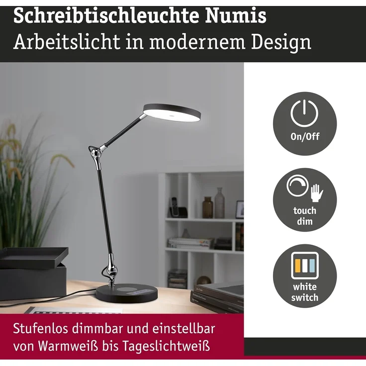 Paulmann 78010 LED Schreibtischleuchte Numis White Switch schwarz – Bild 2