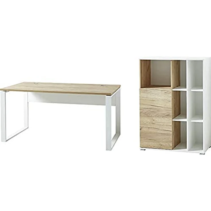 Germania 2-TLG. Büromöbel-Set 8055-513 GW-Lioni, inklusive Schreibtisch und Aktenschrank, im Dekor Weiß/Navarra-Eiche-Nb. – Bild 2