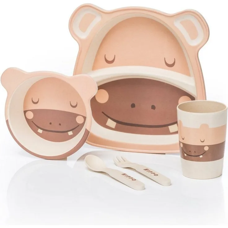 all Kids United Kindergeschirr-Set ALL KIDS UNITED 5-tlg. Kindergeschirr-Set mit Tier-Motiv (5-tlg), BPA-freier Kunststoff, Teller, Schüssel, Besteck, Becher