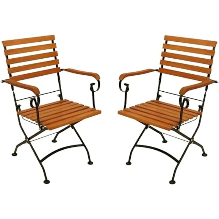 DEGAMO HOFGARTEN Klappsessel mit Armlehnen, Stahl + Eukalyptus, schwarz/braun, 56cm 2-er Set
