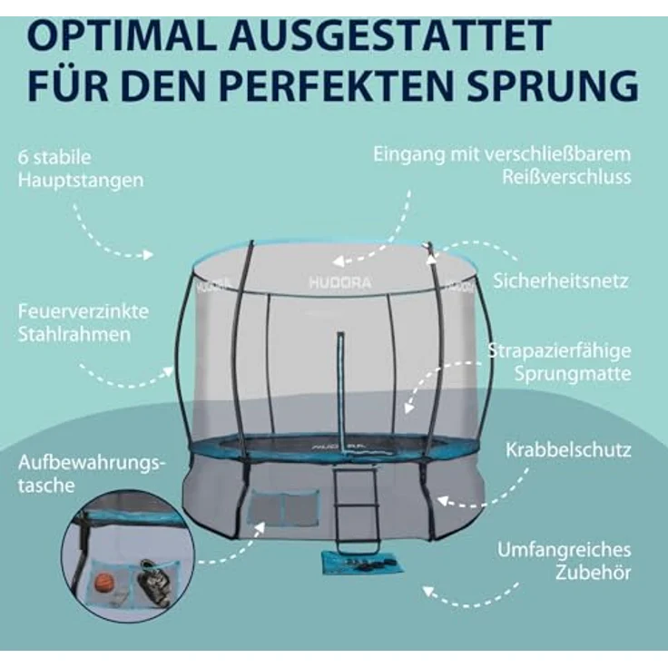 Hudora Fantastic Complete Trampolin 300 V mit Netz & Leiter, blau, 340 x 340 x 252 cm – Bild 4